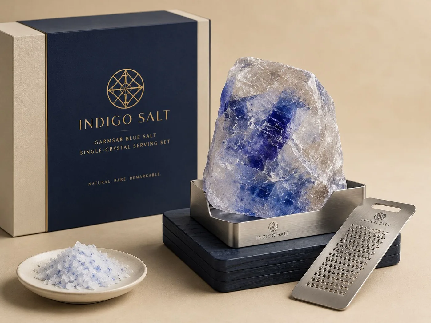 Indigo Salt Garmsar blue salt single-crystal serving set with gift box
